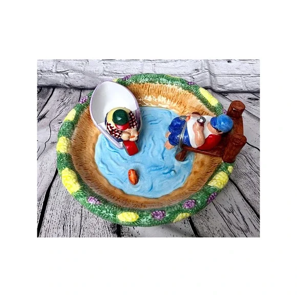Lotus Chip and Dip Bowl Pond Vintage Beer Drinker & Fisherman 13" Novelty Humor - Picture 3 of 8